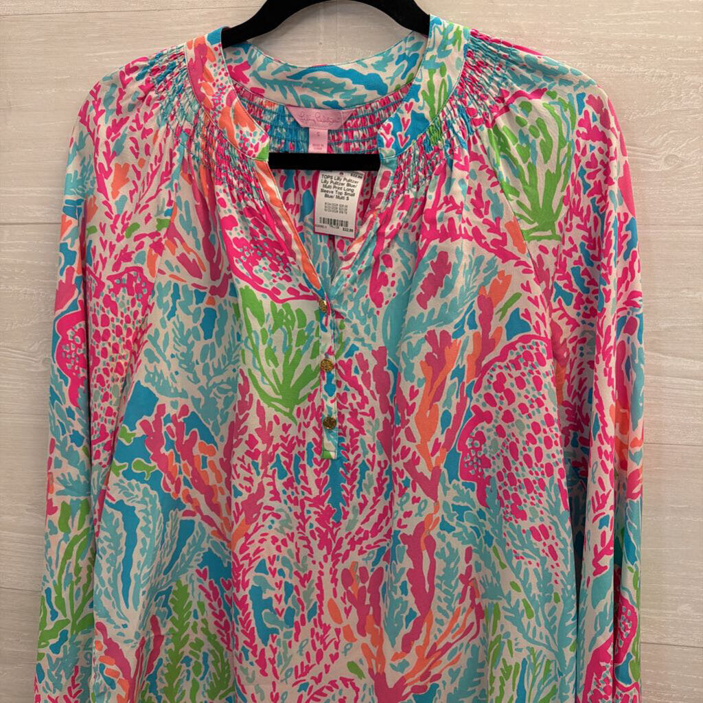 Lilly Pulitzer Blue/ Multi Print Long Sleeve Top Small