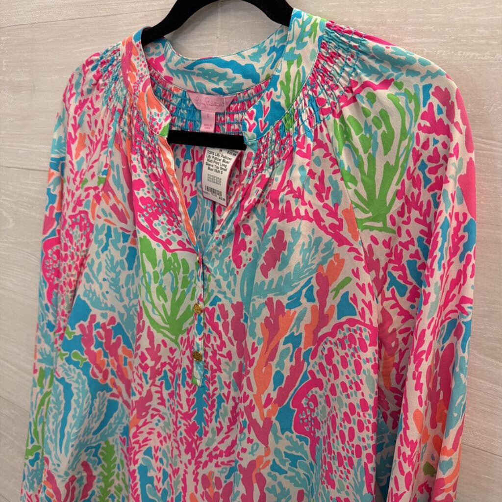 Lilly Pulitzer Blue/ Multi Print Long Sleeve Top Small