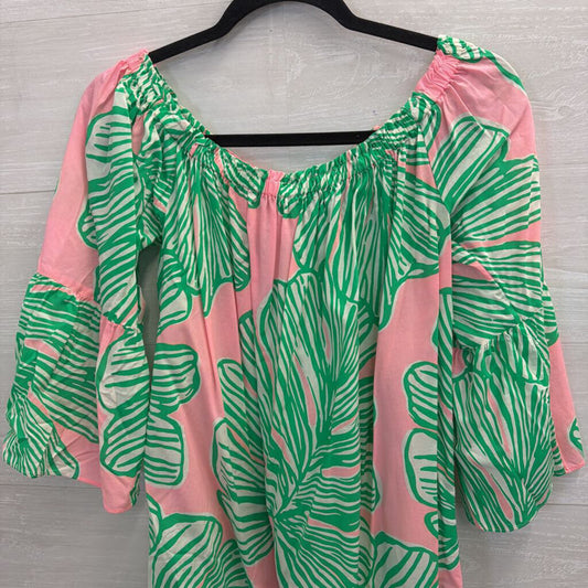 Lilly Pulitzer Pink/ Green Print Off Shoulder Long Sleeve Top Medium