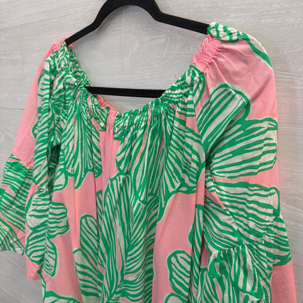Lilly Pulitzer Pink/ Green Print Off Shoulder Long Sleeve Top Medium