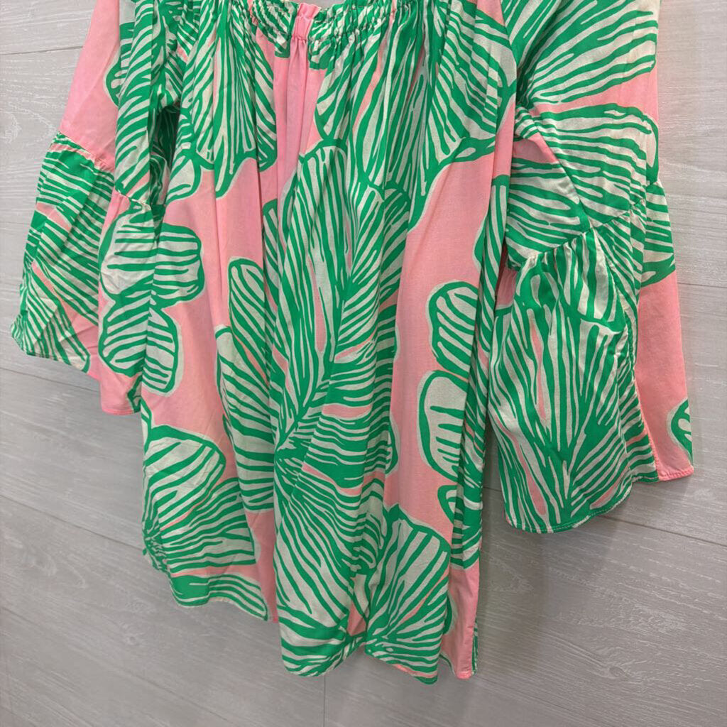 Lilly Pulitzer Pink/ Green Print Off Shoulder Long Sleeve Top Medium