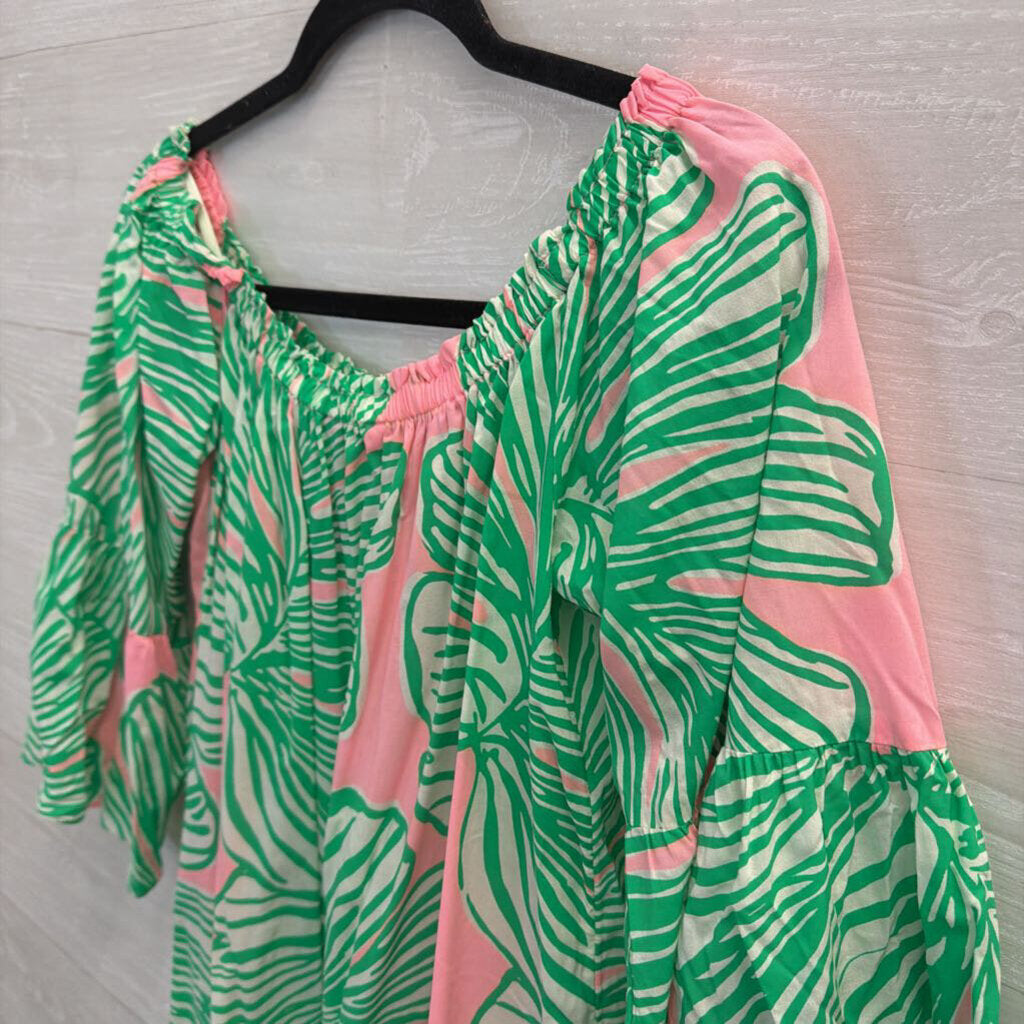 Lilly Pulitzer Pink/ Green Print Off Shoulder Long Sleeve Top Medium