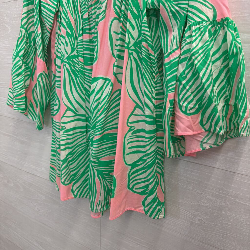Lilly Pulitzer Pink/ Green Print Off Shoulder Long Sleeve Top Medium
