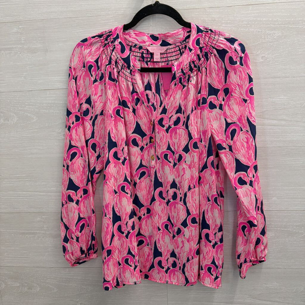 Lilly Pulitzer Navy/ Pink Print Long Sleeve Top Small