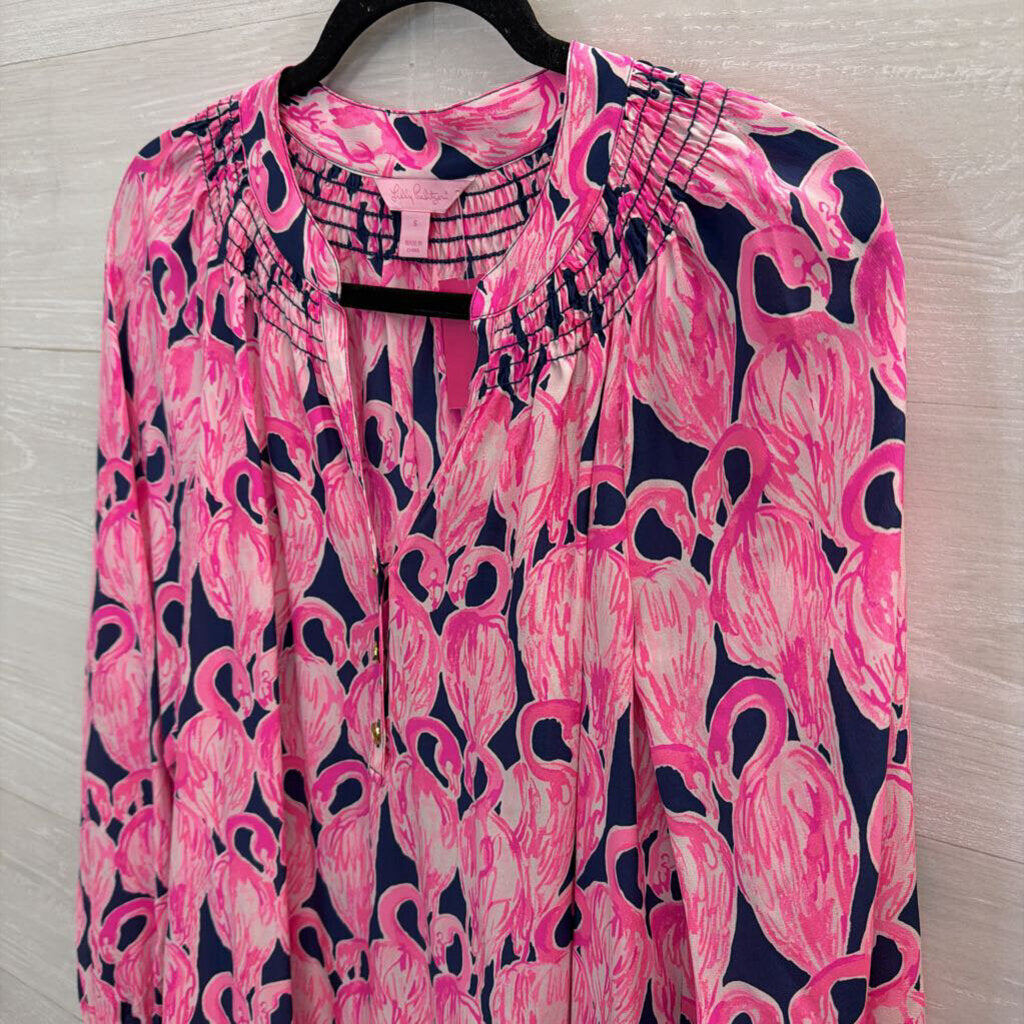 Lilly Pulitzer Navy/ Pink Print Long Sleeve Top Small