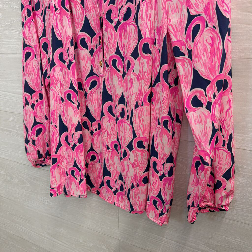 Lilly Pulitzer Navy/ Pink Print Long Sleeve Top Small