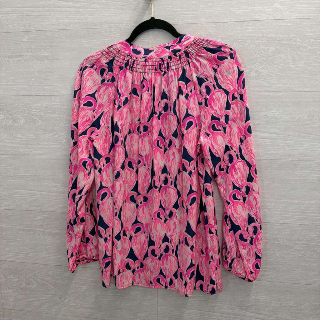 Lilly Pulitzer Navy/ Pink Print Long Sleeve Top Small