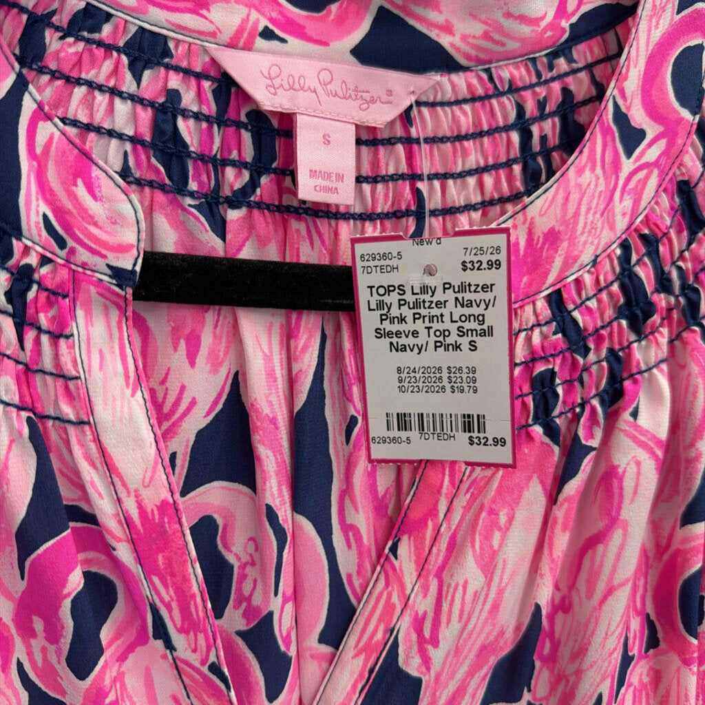 Lilly Pulitzer Navy/ Pink Print Long Sleeve Top Small
