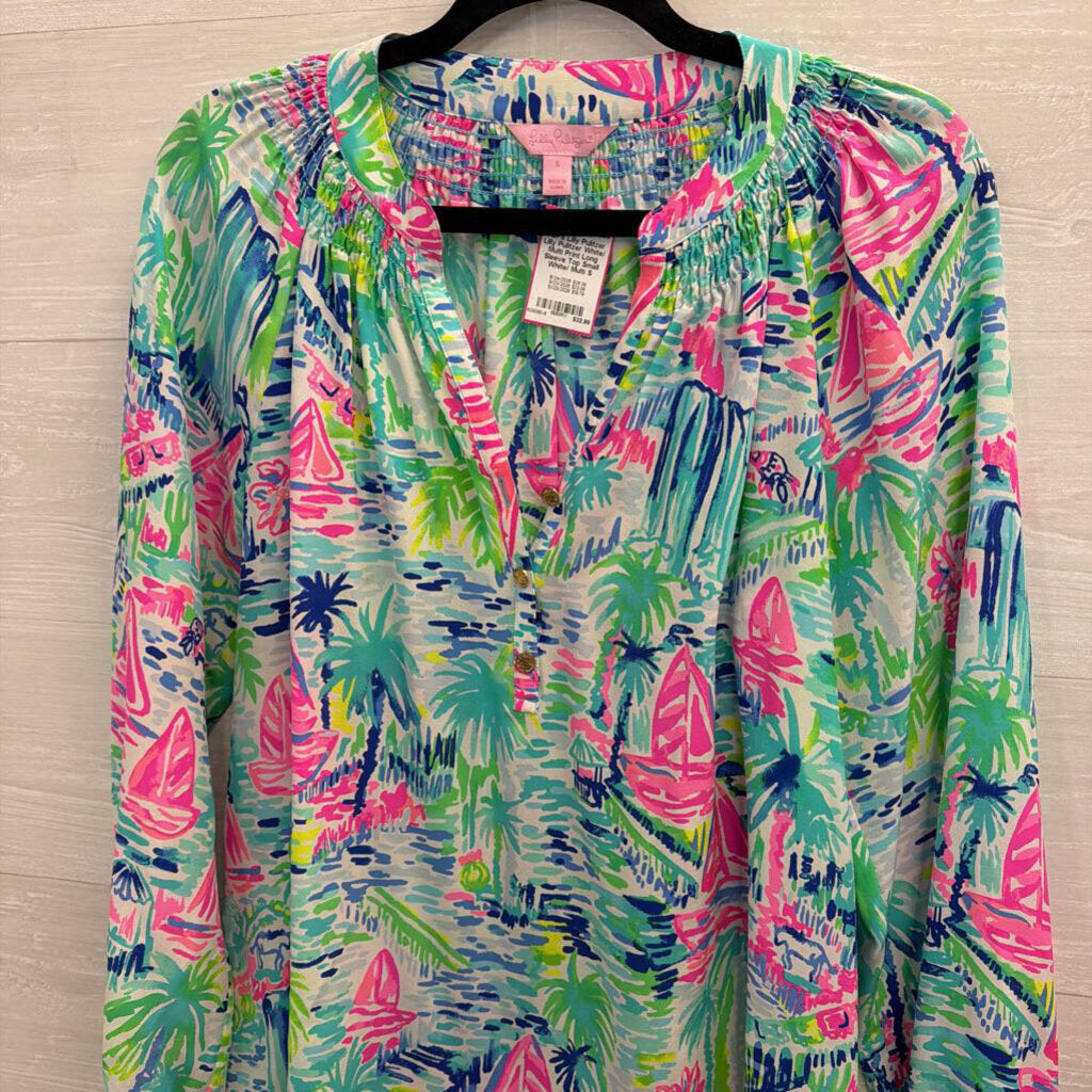Lilly Pulitzer White/ Multi Print Long Sleeve Top Small