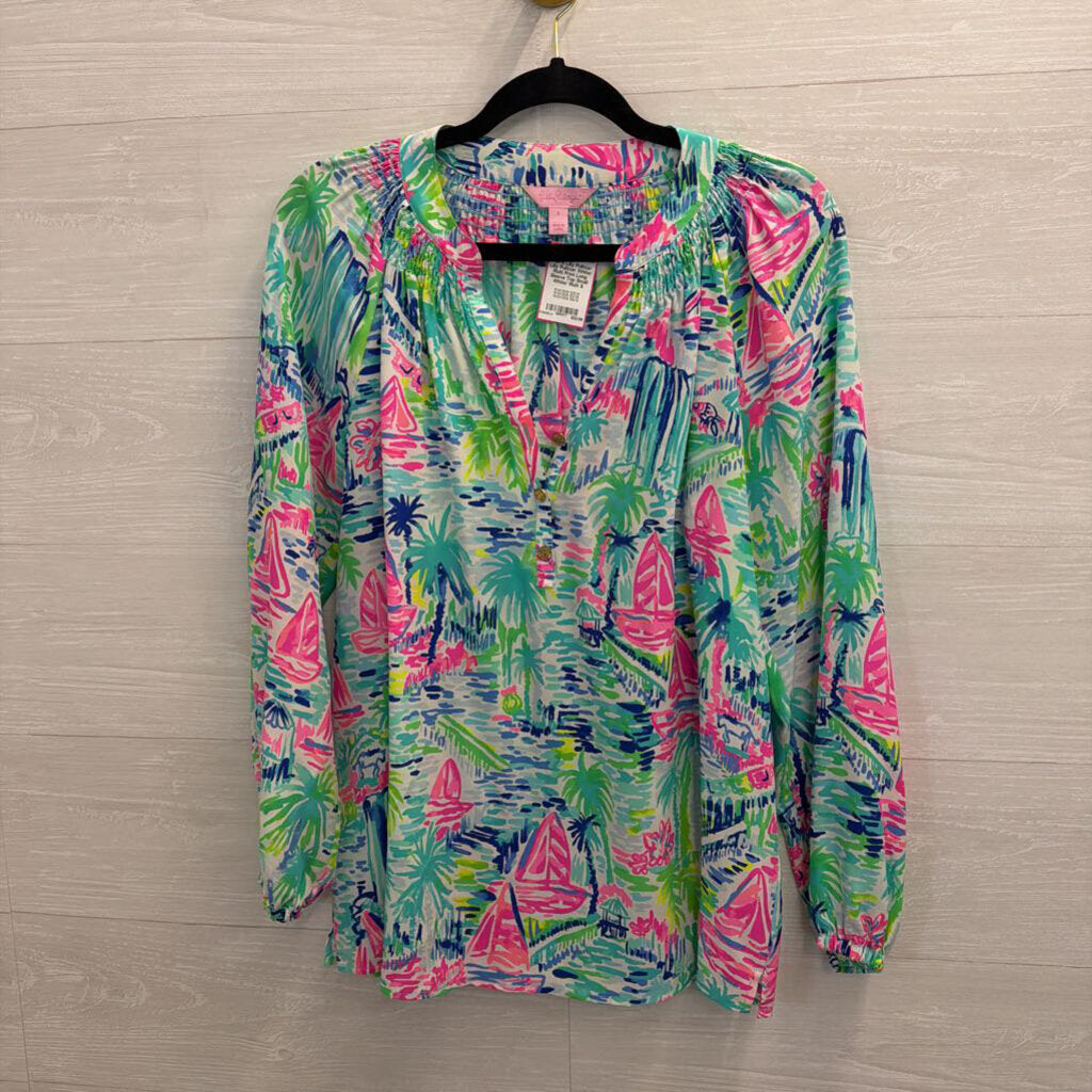 Lilly Pulitzer White/ Multi Print Long Sleeve Top Small