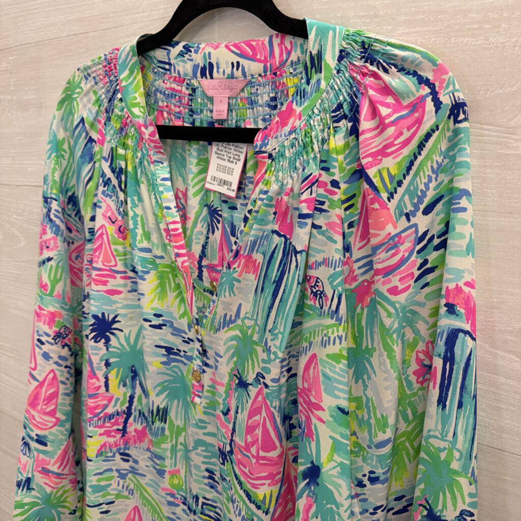 Lilly Pulitzer White/ Multi Print Long Sleeve Top Small