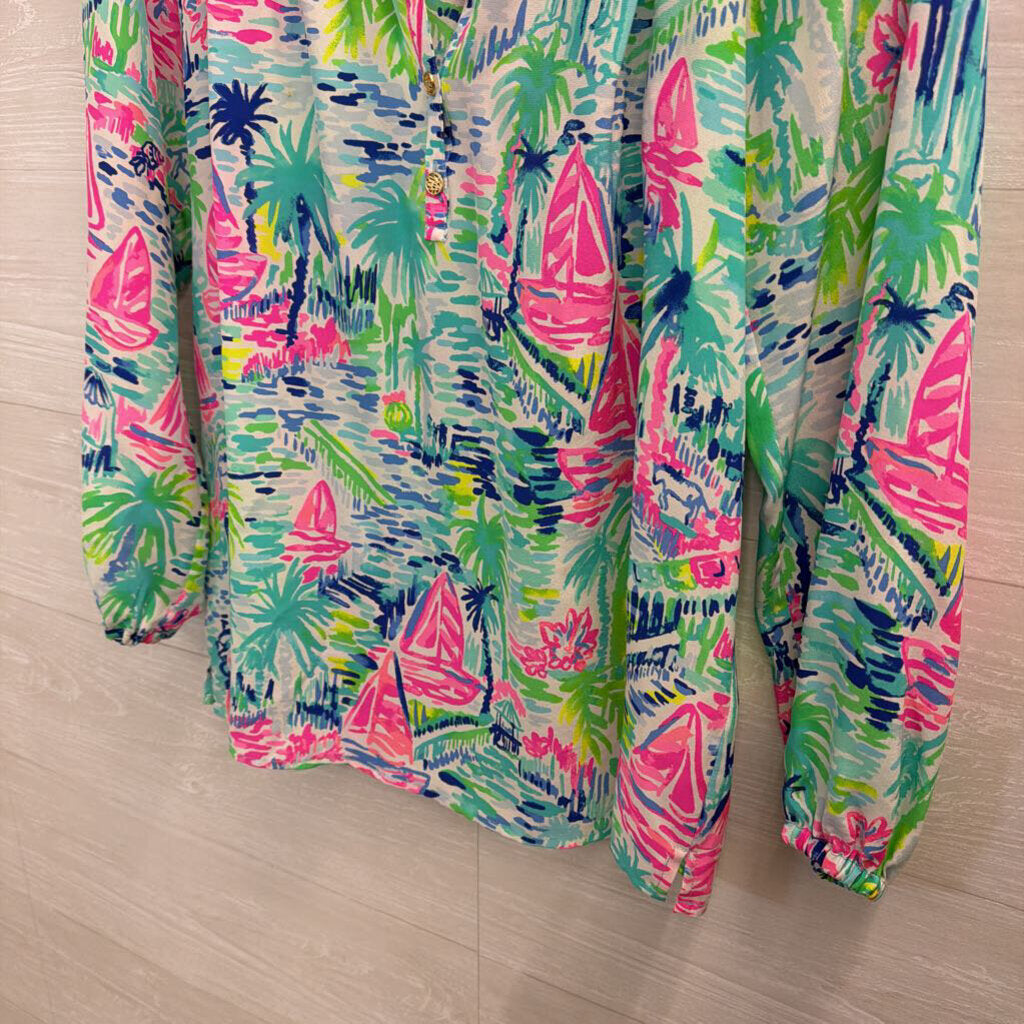 Lilly Pulitzer White/ Multi Print Long Sleeve Top Small