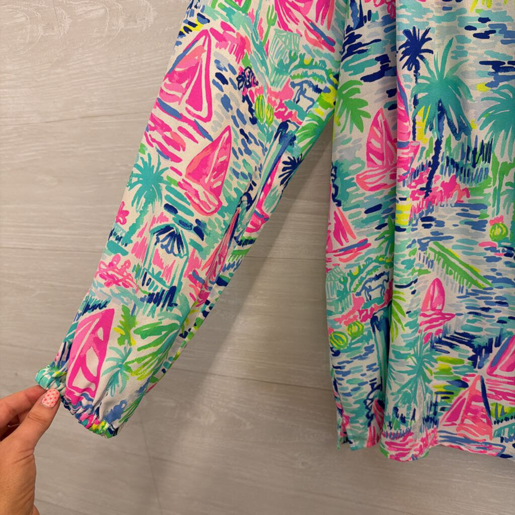 Lilly Pulitzer White/ Multi Print Long Sleeve Top Small