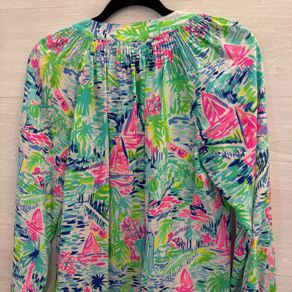 Lilly Pulitzer White/ Multi Print Long Sleeve Top Small