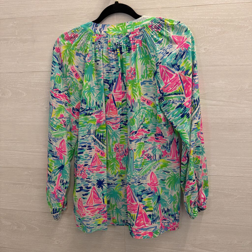 Lilly Pulitzer White/ Multi Print Long Sleeve Top Small