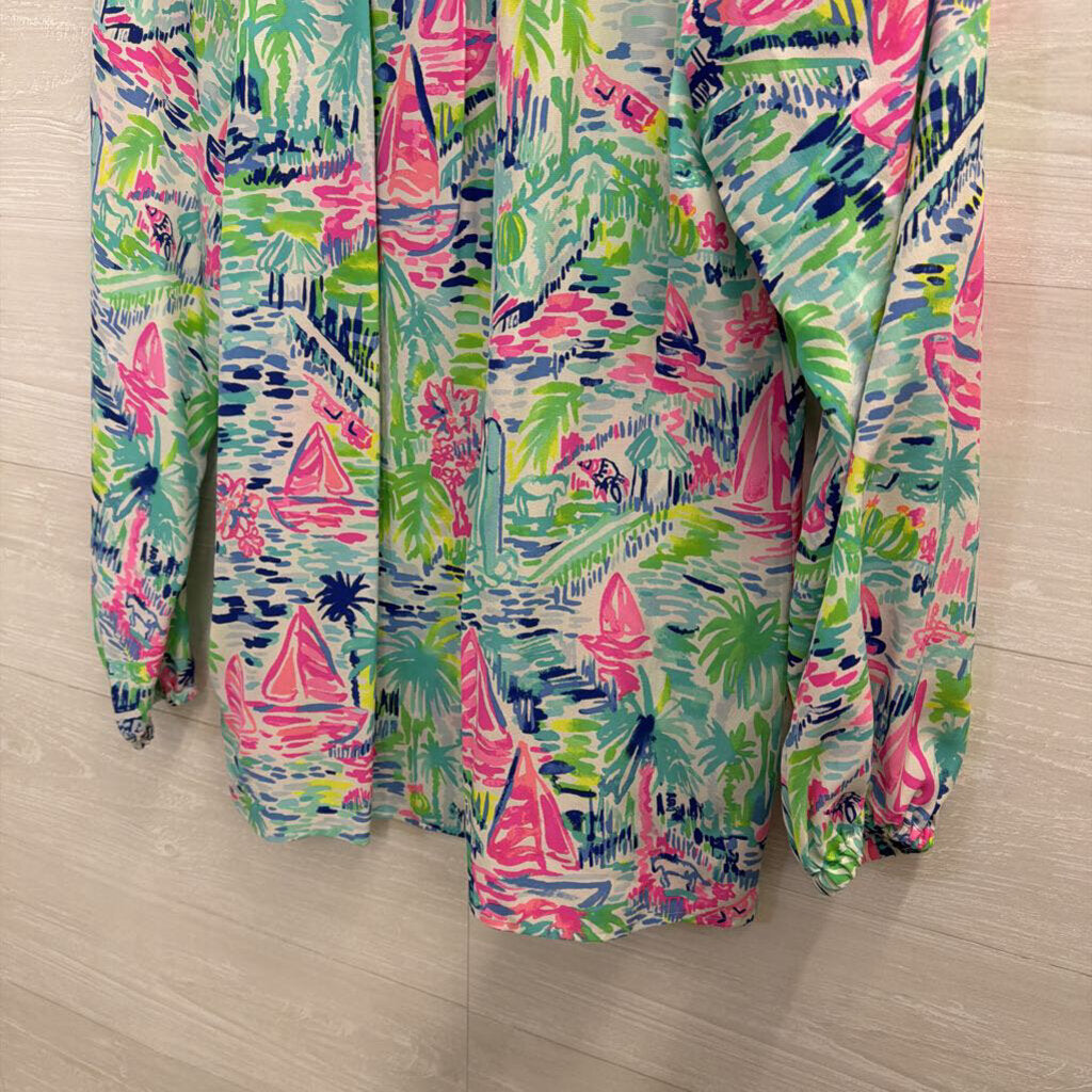 Lilly Pulitzer White/ Multi Print Long Sleeve Top Small