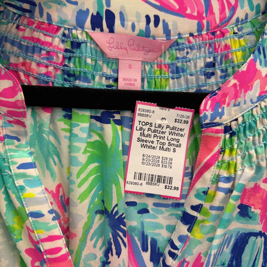 Lilly Pulitzer White/ Multi Print Long Sleeve Top Small