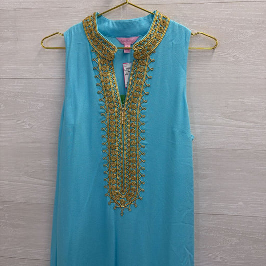 Lilly Pulitzer Blue/ Gold Sleeveless Jane Shift Dress 6