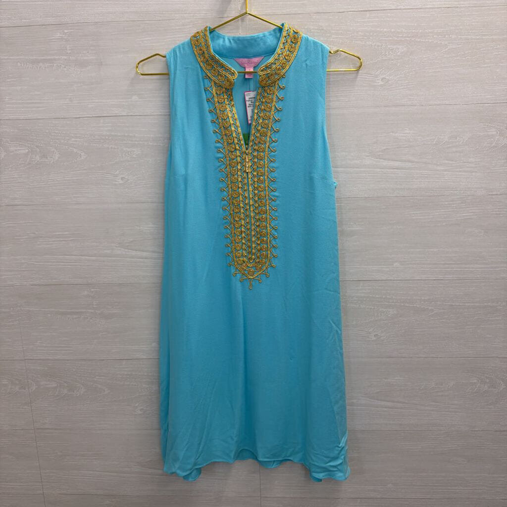 Lilly Pulitzer Blue/ Gold Sleeveless Jane Shift Dress 6