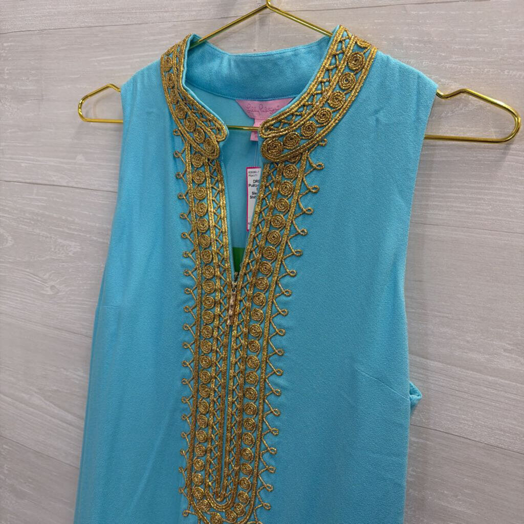 Lilly Pulitzer Blue/ Gold Sleeveless Jane Shift Dress 6