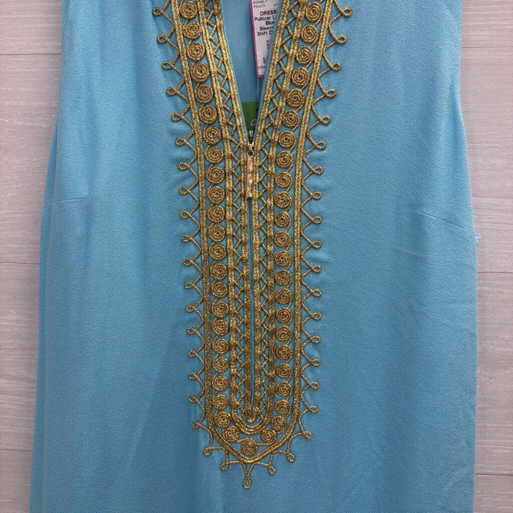Lilly Pulitzer Blue/ Gold Sleeveless Jane Shift Dress 6