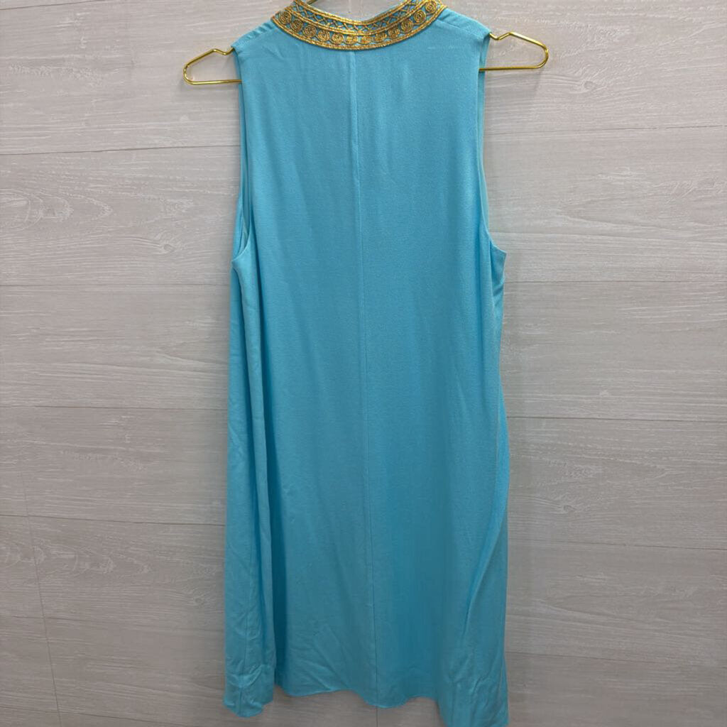 Lilly Pulitzer Blue/ Gold Sleeveless Jane Shift Dress 6