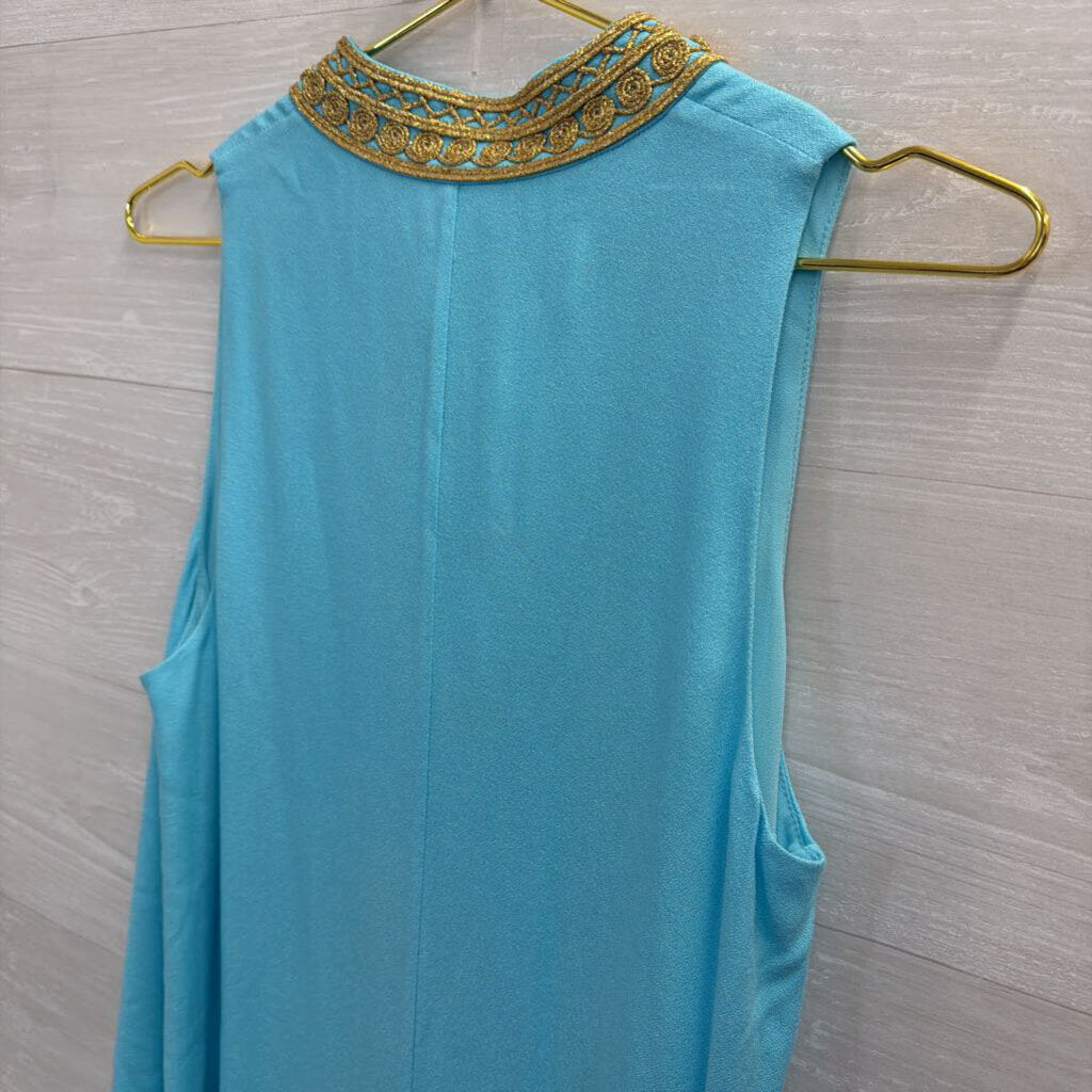 Lilly Pulitzer Blue/ Gold Sleeveless Jane Shift Dress 6