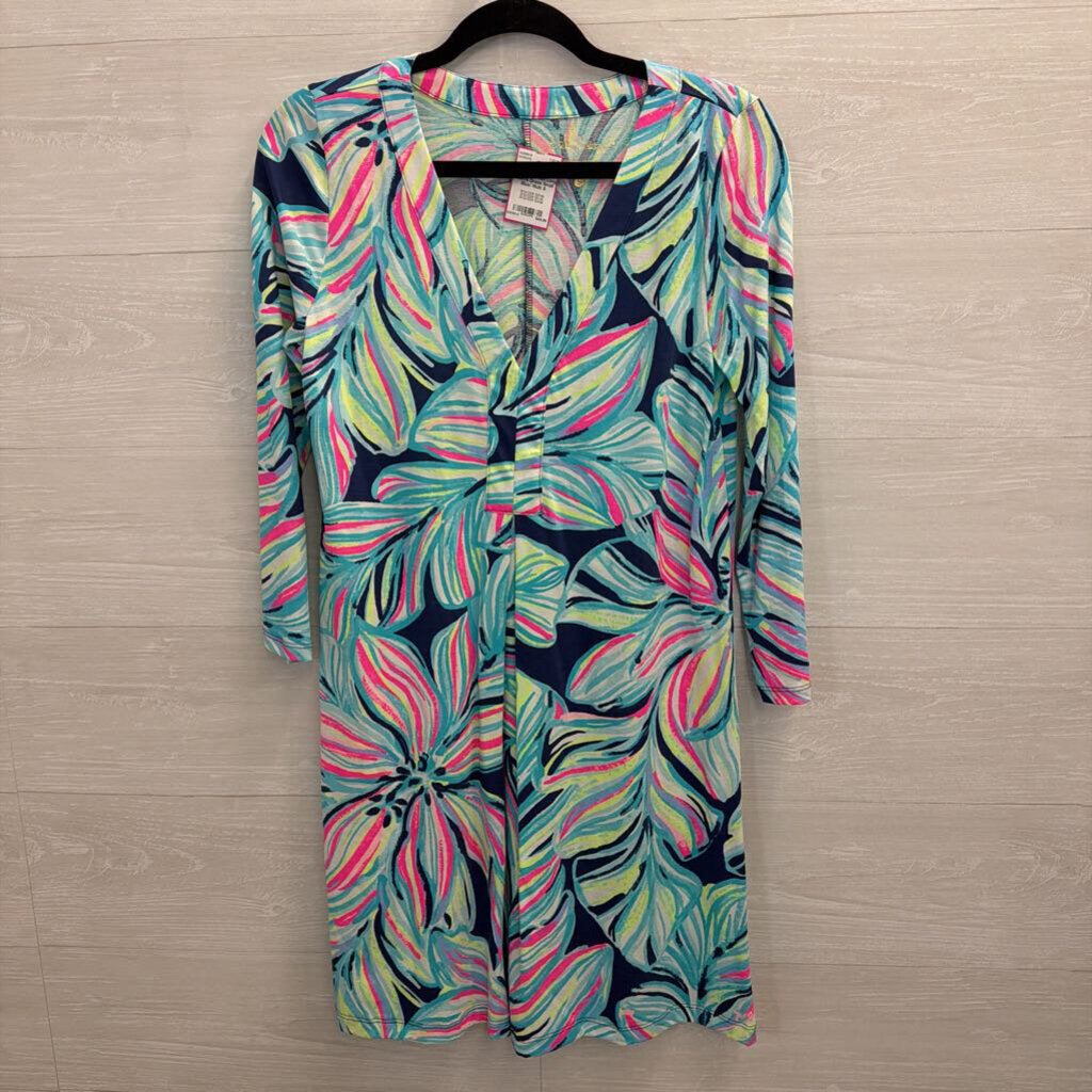 Lilly Pulitzer Blue/ Multi Print Long Sleeve Dress Small