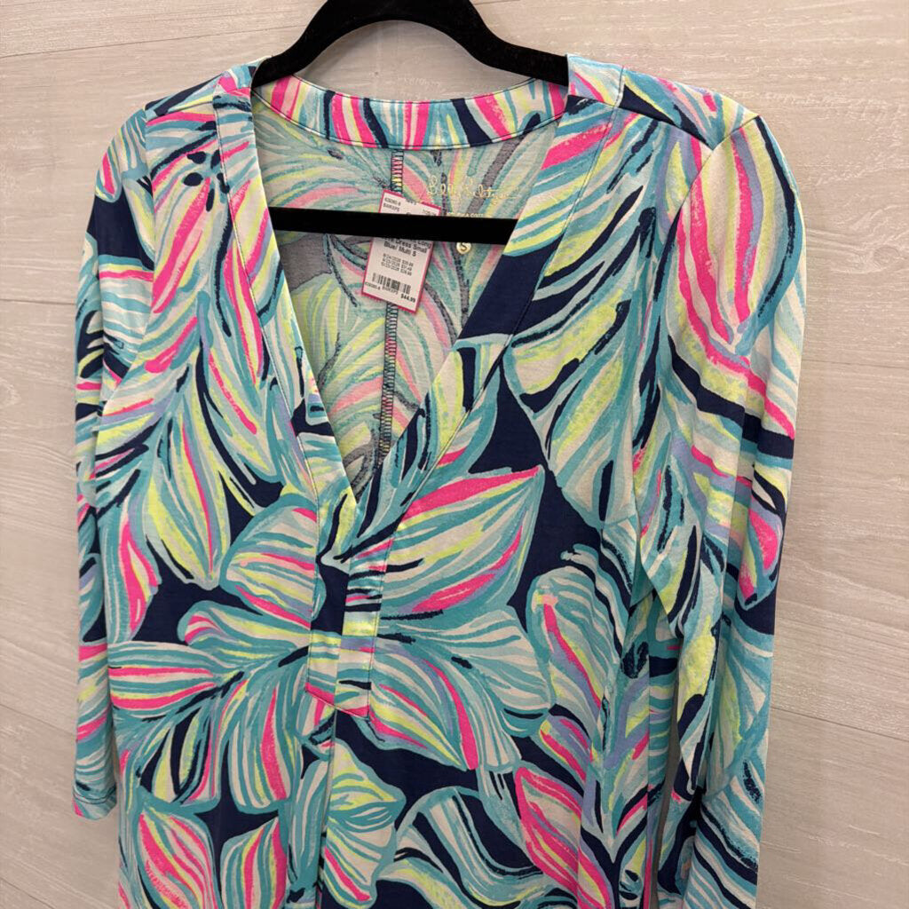 Lilly Pulitzer Blue/ Multi Print Long Sleeve Dress Small