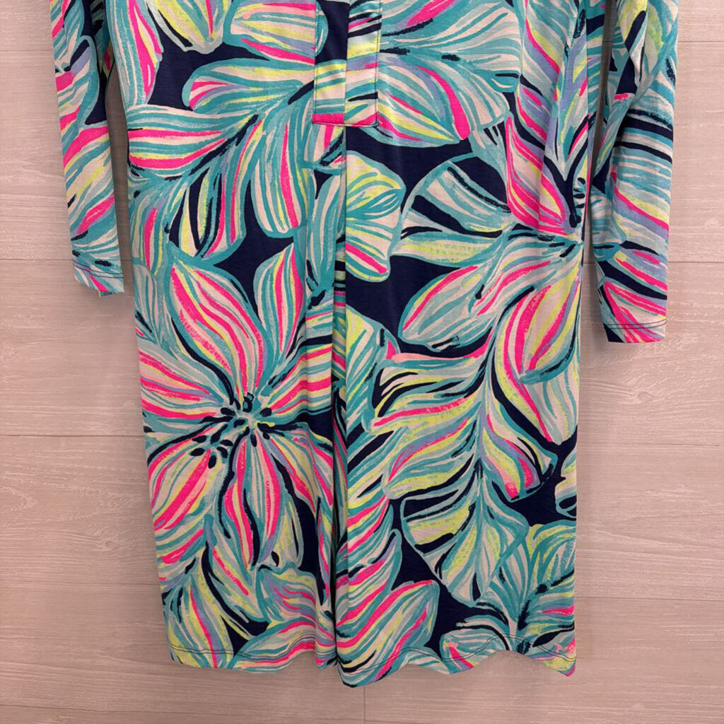 Lilly Pulitzer Blue/ Multi Print Long Sleeve Dress Small