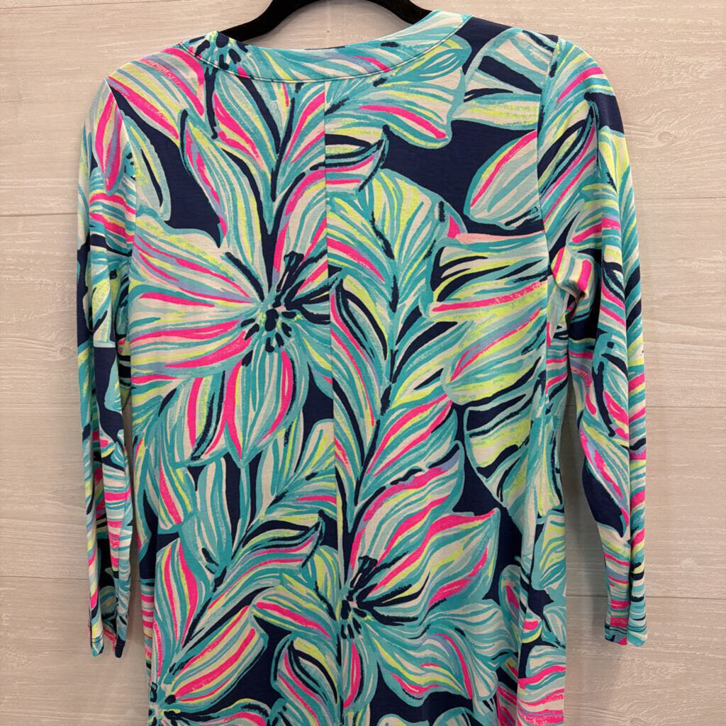 Lilly Pulitzer Blue/ Multi Print Long Sleeve Dress Small