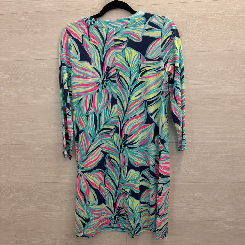 Lilly Pulitzer Blue/ Multi Print Long Sleeve Dress Small
