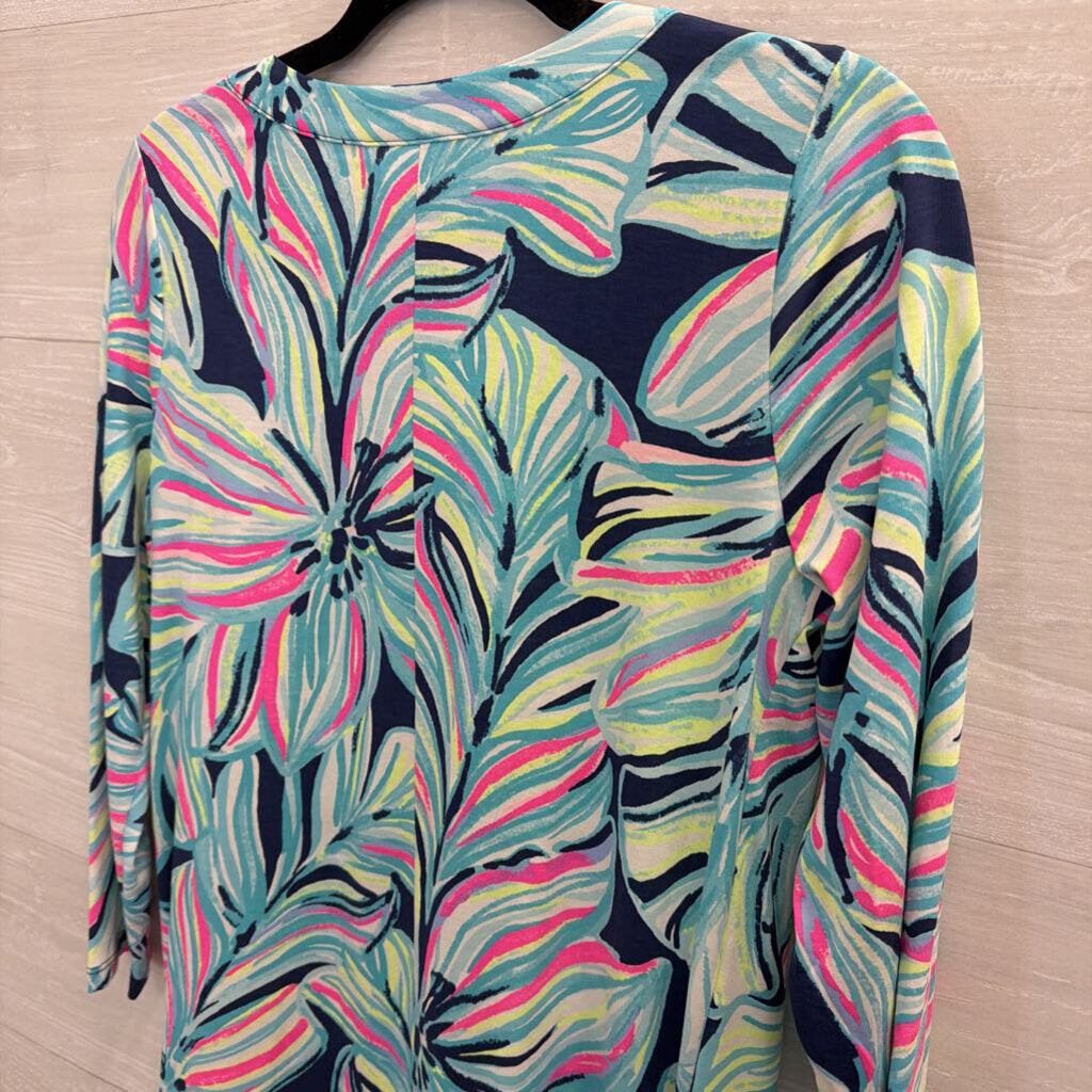 Lilly Pulitzer Blue/ Multi Print Long Sleeve Dress Small