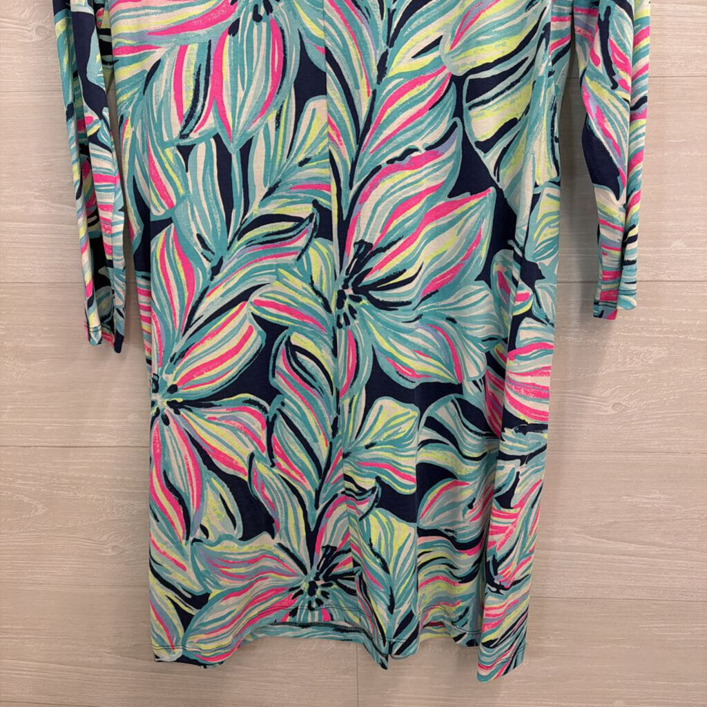 Lilly Pulitzer Blue/ Multi Print Long Sleeve Dress Small