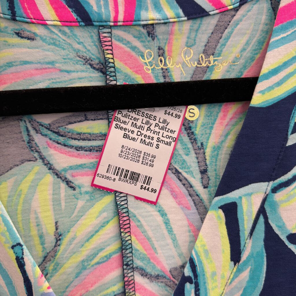 Lilly Pulitzer Blue/ Multi Print Long Sleeve Dress Small