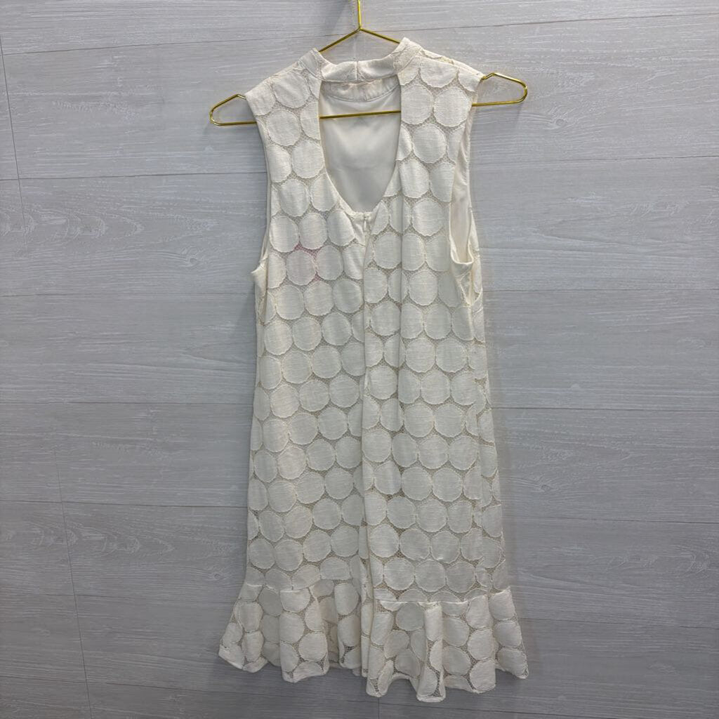 Trina Turk White Circle Lace High Neck Sleeveless Dress 6