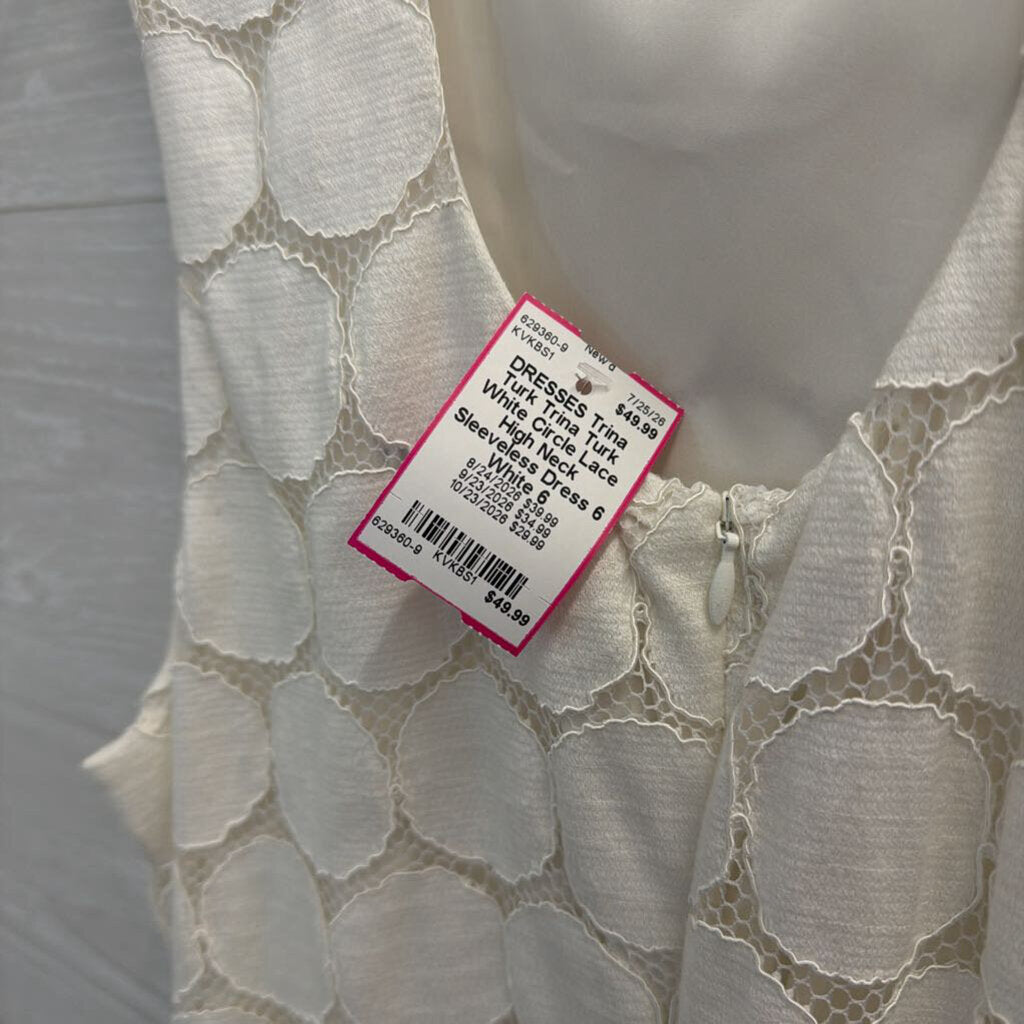 Trina Turk White Circle Lace High Neck Sleeveless Dress 6