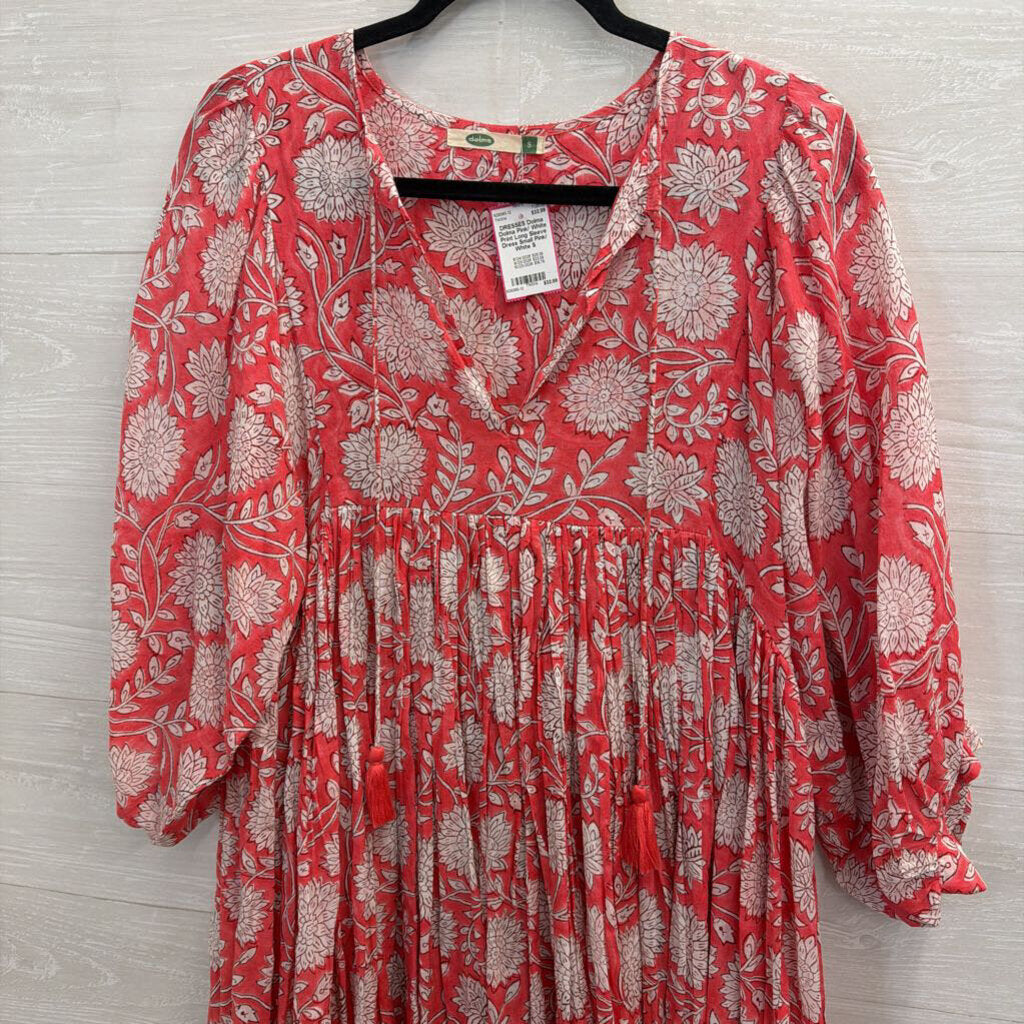Dolma Pink/ White Print Long Sleeve Dress Small