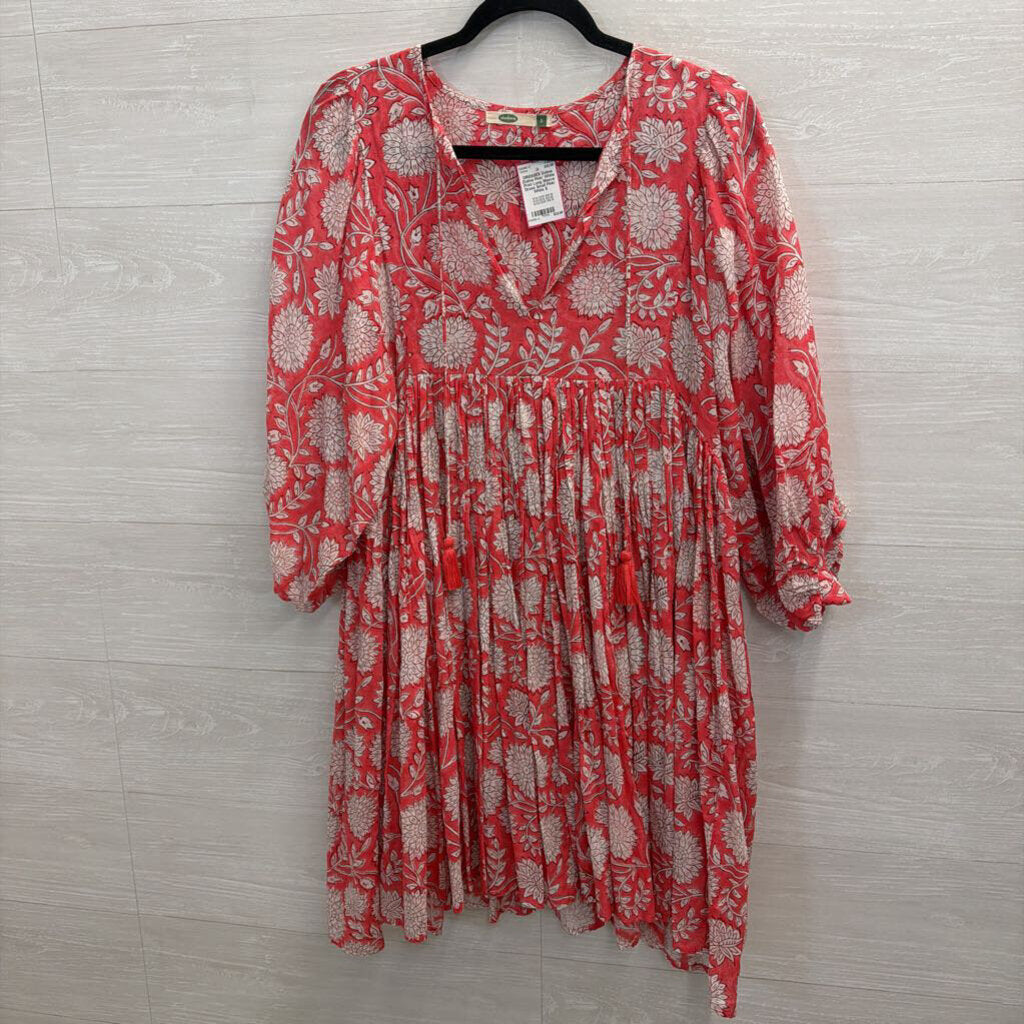 Dolma Pink/ White Print Long Sleeve Dress Small