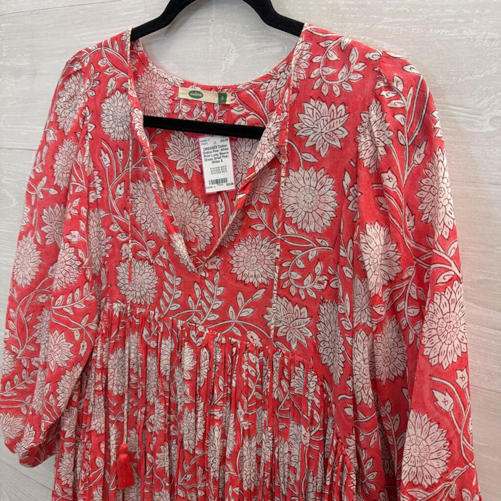 Dolma Pink/ White Print Long Sleeve Dress Small