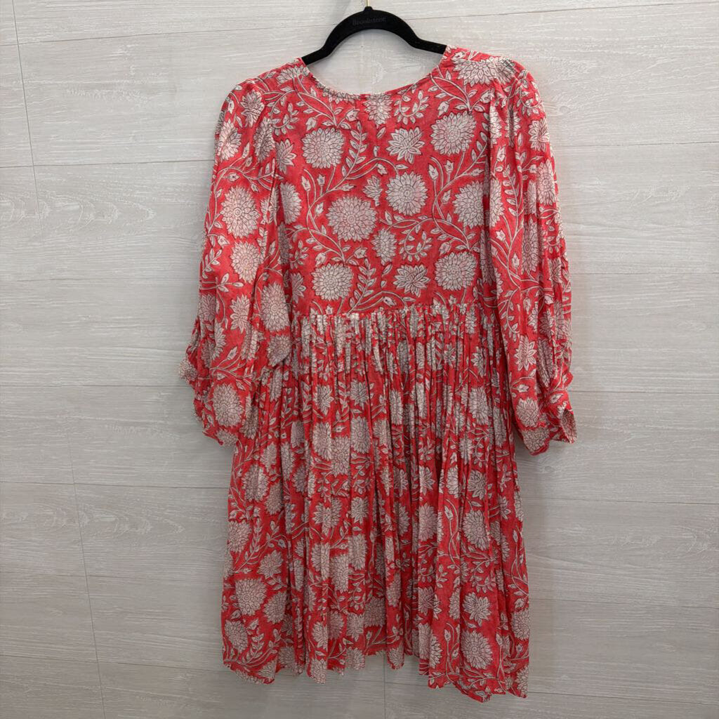 Dolma Pink/ White Print Long Sleeve Dress Small
