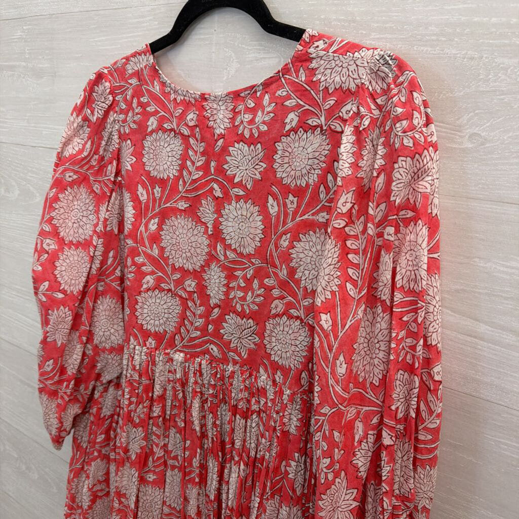 Dolma Pink/ White Print Long Sleeve Dress Small