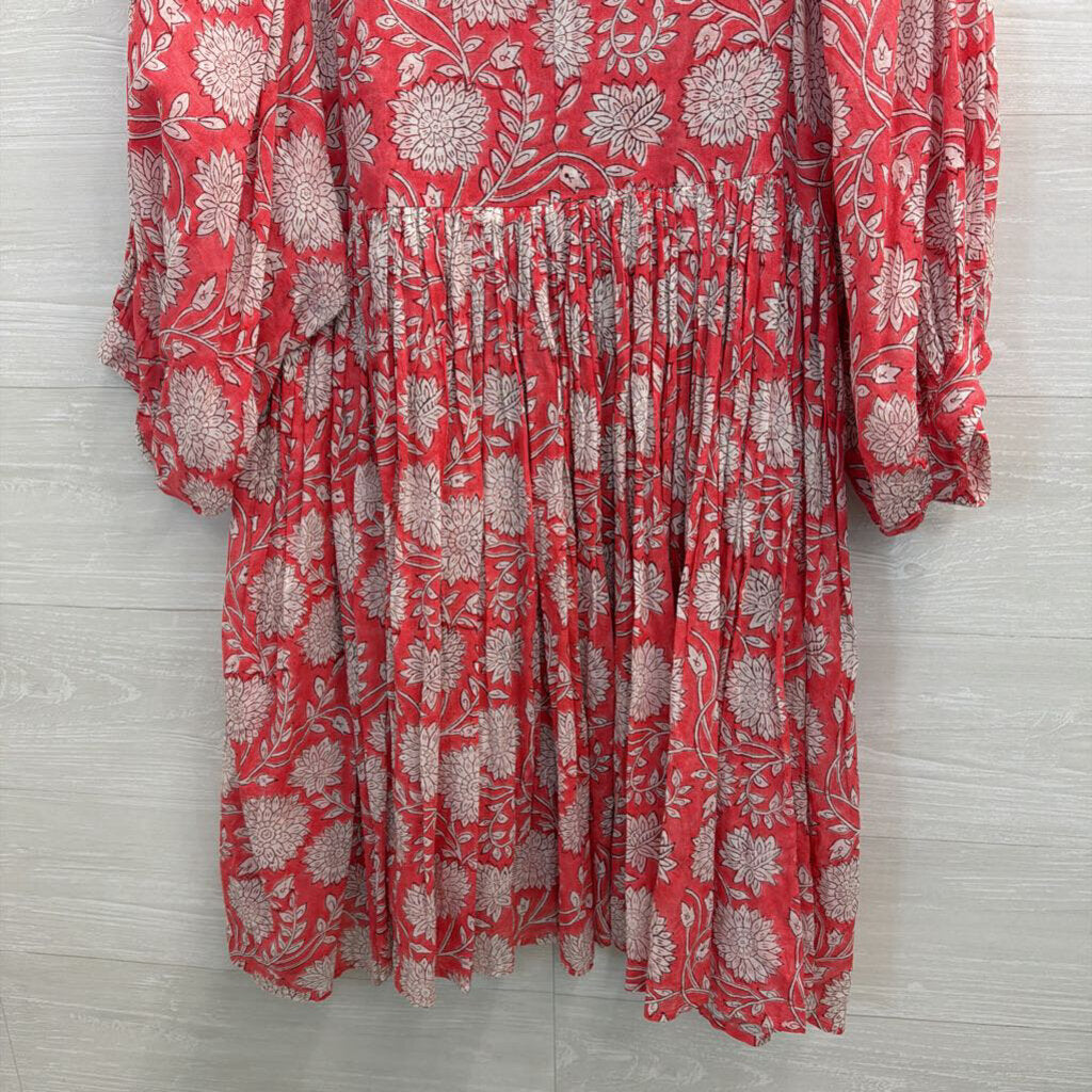Dolma Pink/ White Print Long Sleeve Dress Small