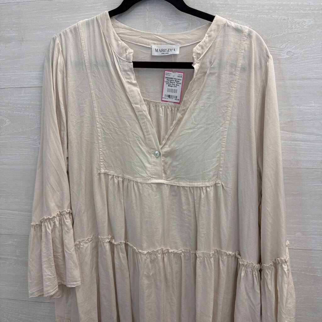 Marisima Beige Long Sleeve Tiered Dress One Size