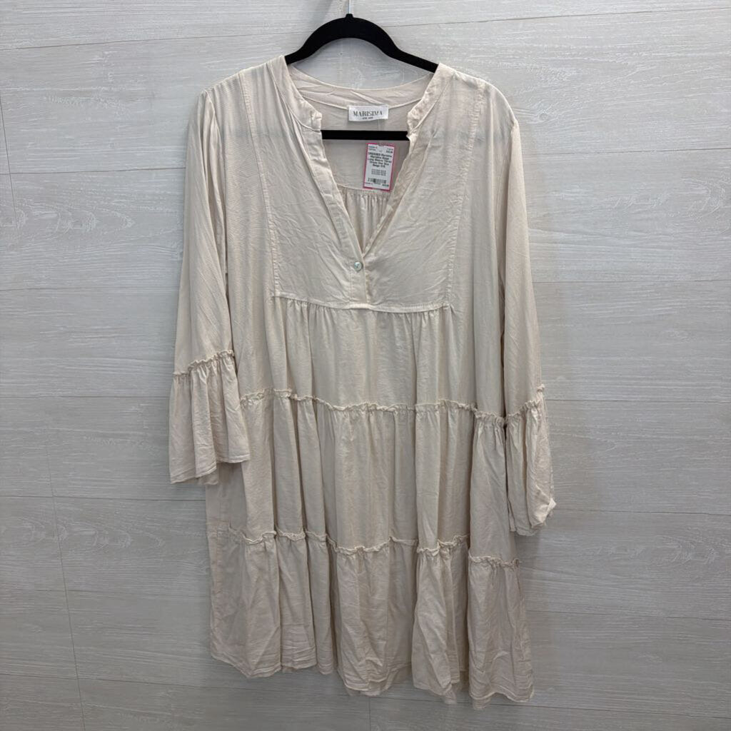 Marisima Beige Long Sleeve Tiered Dress One Size