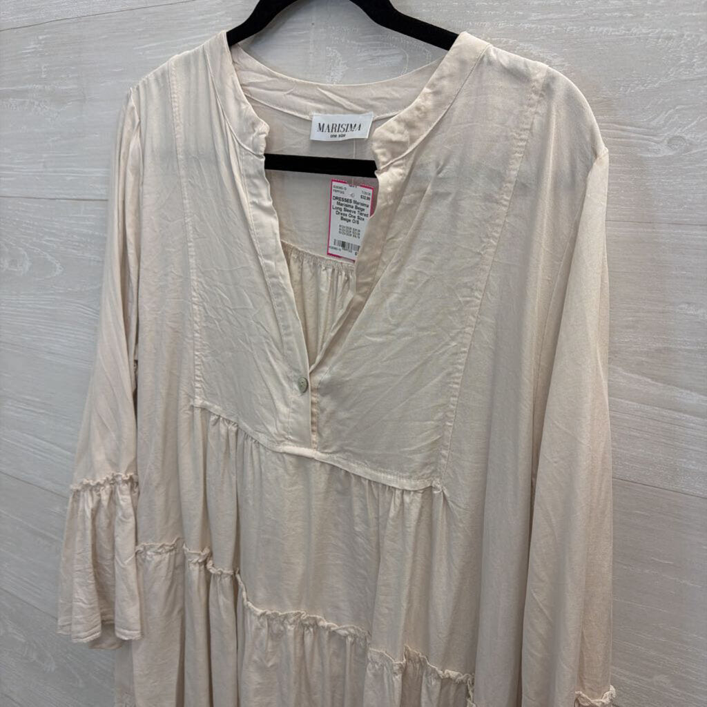 Marisima Beige Long Sleeve Tiered Dress One Size