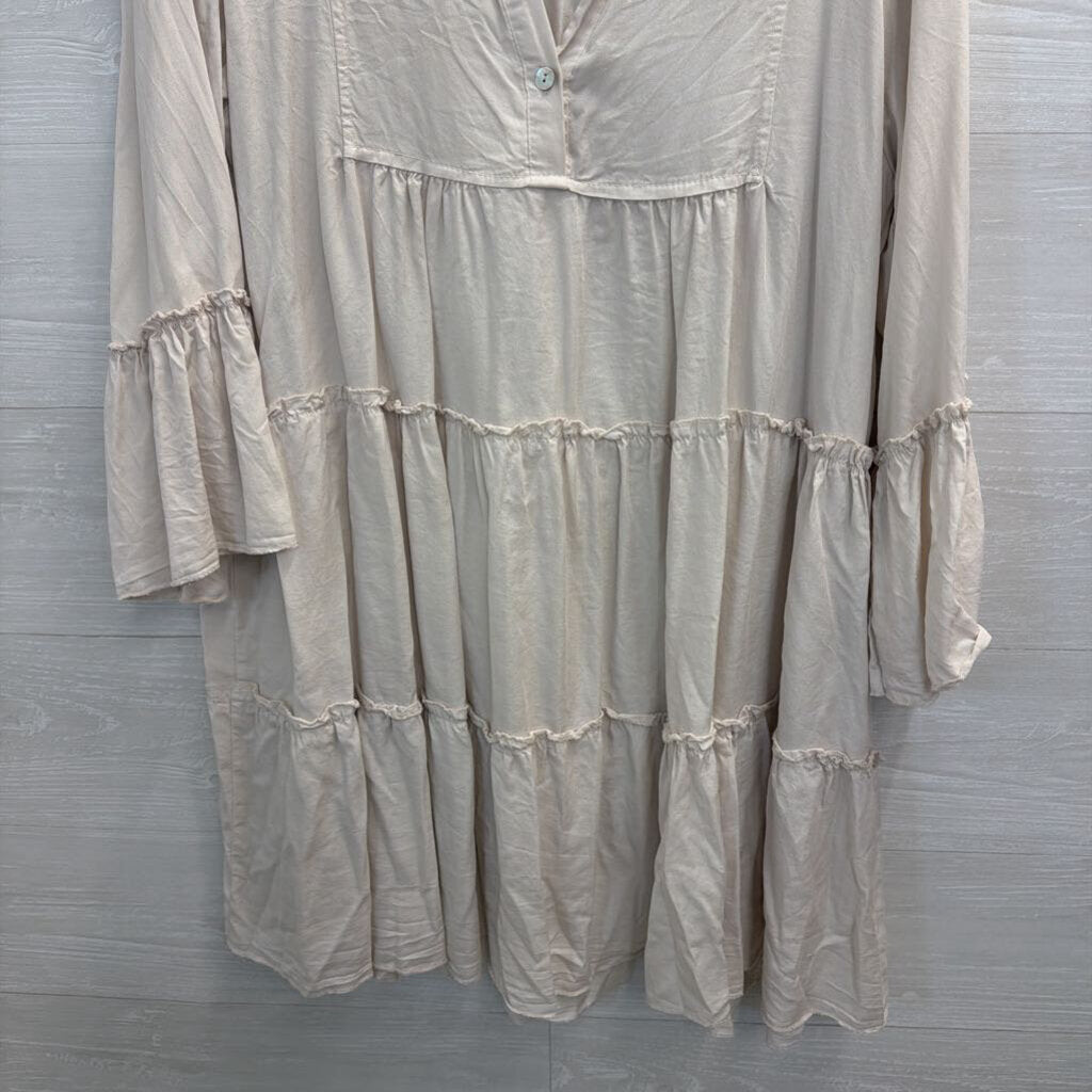 Marisima Beige Long Sleeve Tiered Dress One Size