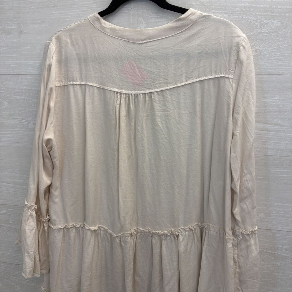 Marisima Beige Long Sleeve Tiered Dress One Size