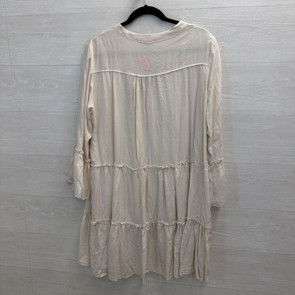 Marisima Beige Long Sleeve Tiered Dress One Size