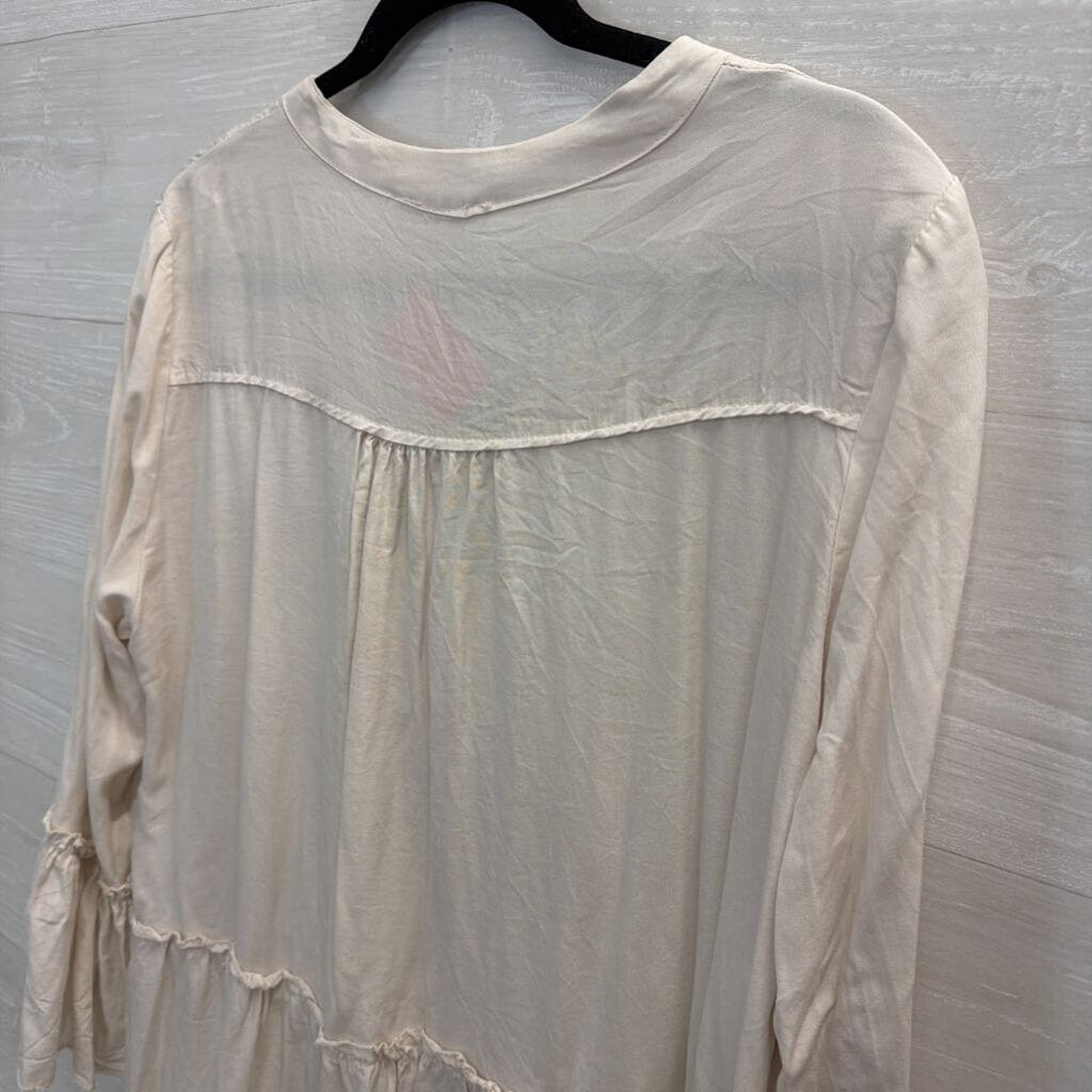 Marisima Beige Long Sleeve Tiered Dress One Size